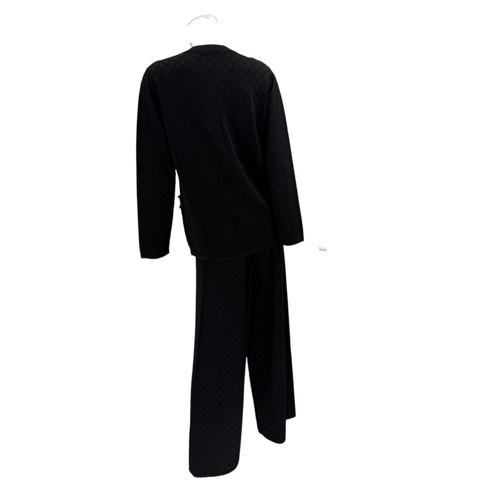 Carolina Herrera Quilted Knit Cardigan & Wide Leg Pants Set Black Size S/L - Picture 4 of 12